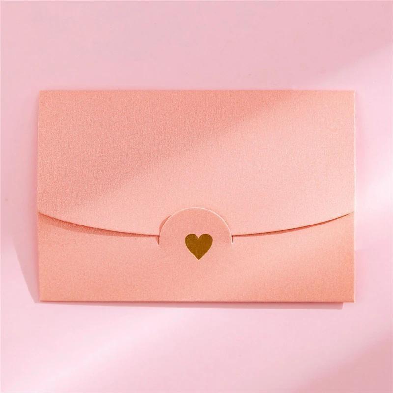 20 Teile/los 10,5 cm * 7 cm Kleine Grußkarte Visitenkarte Umschlag Heißprägung Liebe Perlglanzpapier Mini Umschläge 20Pcs rosa