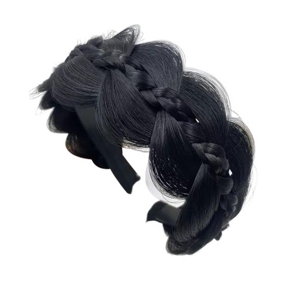 Geflochtenes Stirnband mit Zähnen Synthetische Hitzebeständige Fasern Realistisches Echthaar Stirnband Sicherer Haarhalt Haarreif schwarz