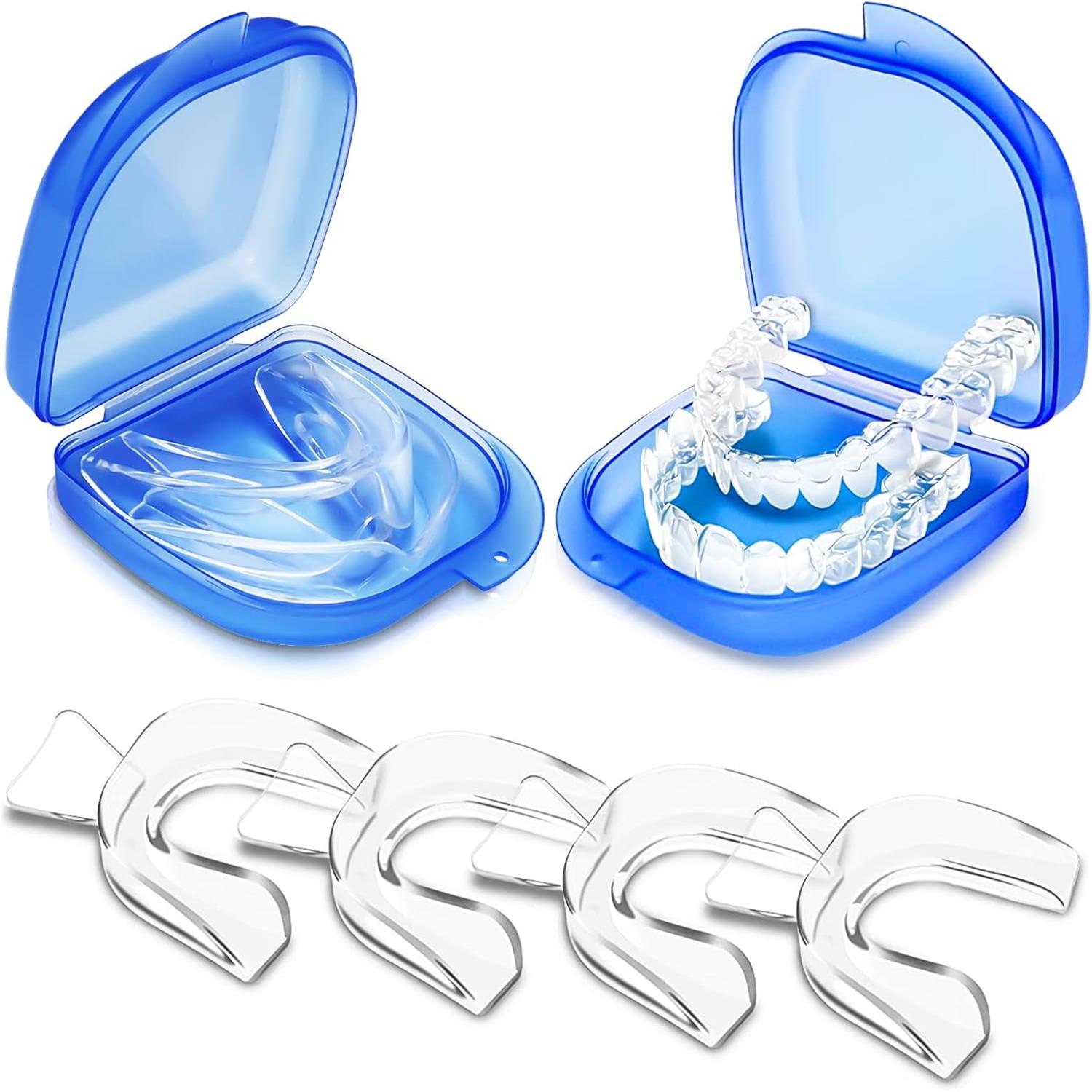 4er-Pack Nachtschlafschutz gegen Zähneknirschen, formbarer Mundschutz gegen Zähneknirschen mit Tragetasche, individuell anpassbare Zahnhalter 4PCS white