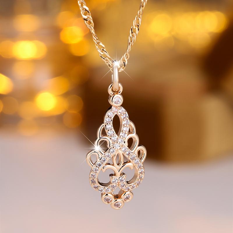 Vintage Zirkon Hohl Blume Anhänger Halskette für Frauen Gold Farbe Ethnische Hochzeit Halskette Böhmischen Schmuck gold