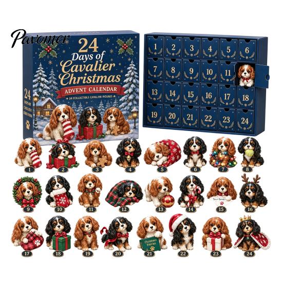 Plastik-Weihnachtsdekoration Shih Tzu Adventskalender, 24-Tage Countdown Spielzeugset mit Mini-Hund, 24 Festliche Dekorationsfiguren, Baumhänger A