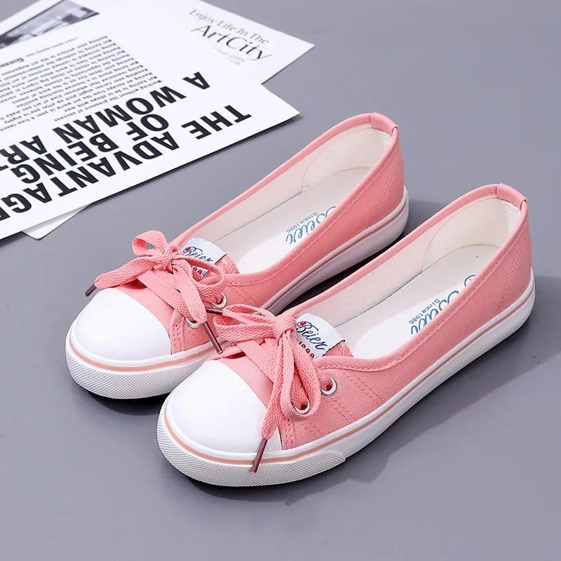Damen Canvas Kleine weiße Flache Sommerschuhe Sport Casual Damen Weiche Schuhe Sneakers Zapatos De Mujer Plateau Sneakers 37 rosa
