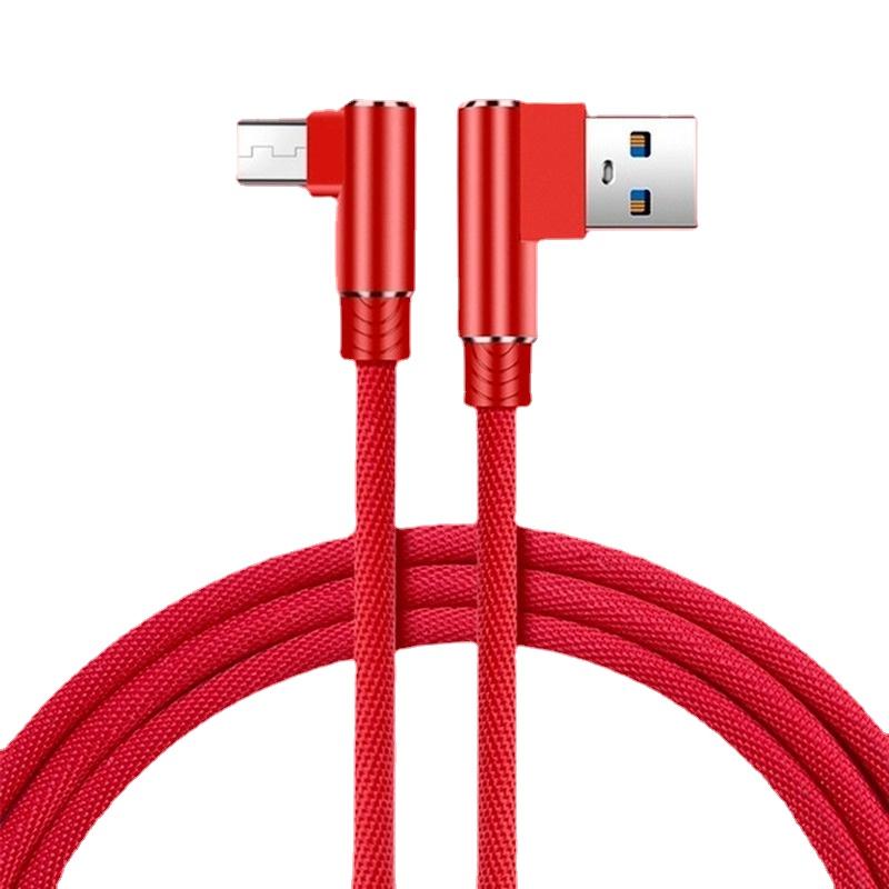 Nylongeflecht 90 Grad 2,4 A Schnellladekabel Android Typ C USB-Datenkabel für iPhone Samsung Huawei Xiaomi Handy-Ladekabel 0.35M Micro USB rot