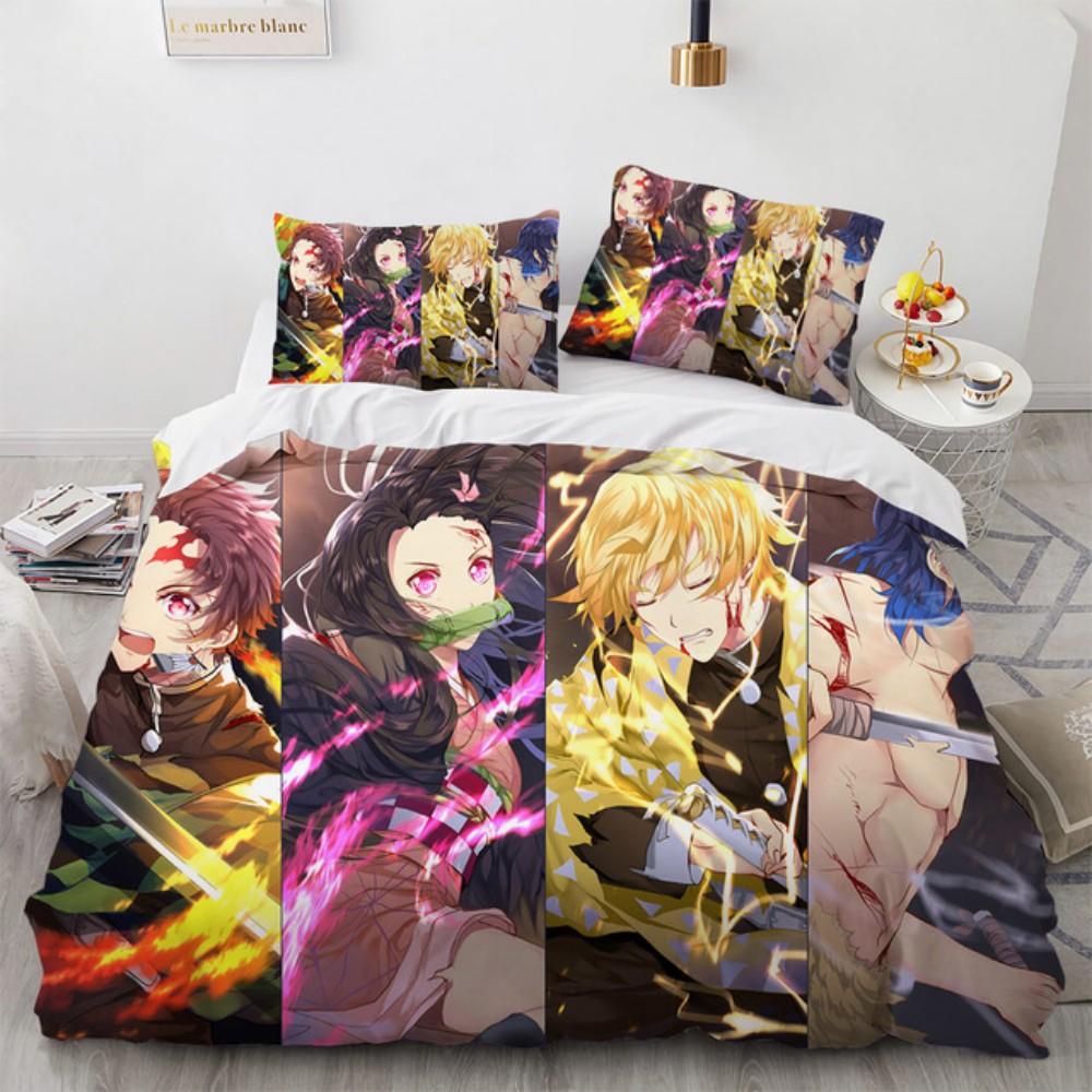 Heiß Kamado Nezuko Bettwäschesets Anime Demon Slayer Tagesdecke für Teenager Mädchen Mode Einzelbett Einzelbett Queen King Übergröße Bettbezug AU Single140x210cm
