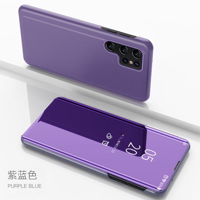 Für Samsung Galaxy S25 Ultra 5G Smart View Flip Case Smart Mirror Leder Ständer Handyhülle Für Samsung S24 FE S23+ S22Ultra A10 A73 M60S Rückseite Galaxy S22 Ultra violett