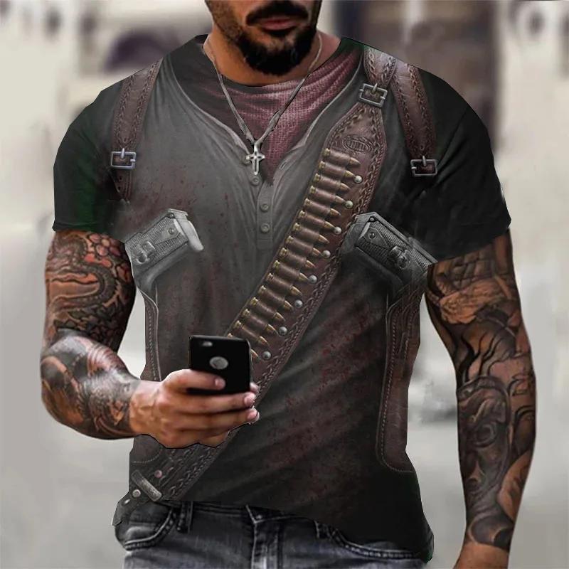 Sommer Herrenanzug T-Shirt Fliege Lustiges 3D-gedrucktes Mode-Fake-Zweiteiler-Set Lässiges Rundhalsoberteil Kurzärmeliges Harajuku-Shirt 6XL gray
