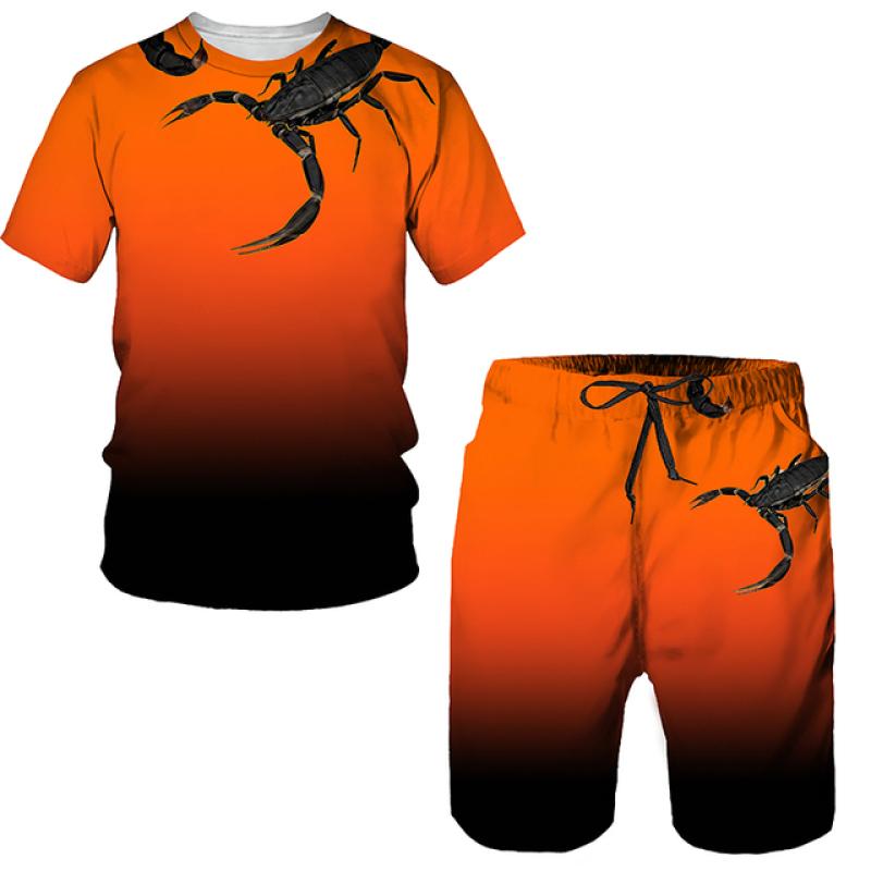 Neue Sommer Übergroßen männer Sportwear Anzug 3D Skorpion Druck T-Shirt/Shorts/Freizeitkleidung Fitness Sport 2pc sets Männer der Trainingsanzug L