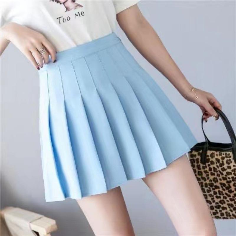 Rock Sommer Mädchen hohe Taille Faltenrock Rock Rock College-Stil einfarbig A-Linie Tennisrock XL blau