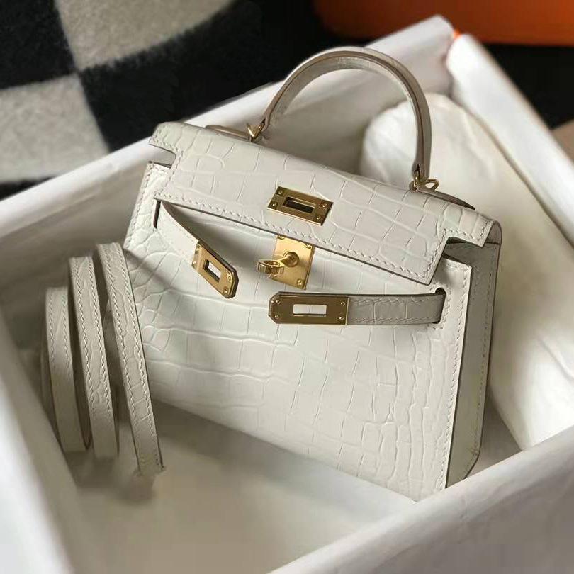 Hochwertige Krokodilmuster-Mini-Kelli-Tasche, Mini Kelli zweite Generation, tragbare Schulter-Crossbody-Mini-Ledertasche für Damen 21cm