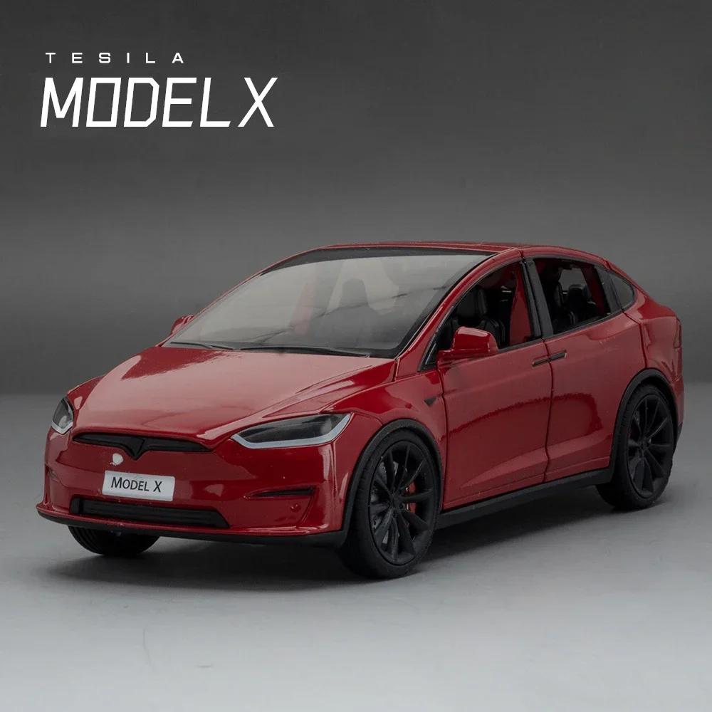 1:24 Tesla Model X Tesla Model 3 Legierung Druckguss Spielzeugauto Modell Ton und Licht Kinderspielzeug Sammlerstücke Geburtstagsgeschenk rot
