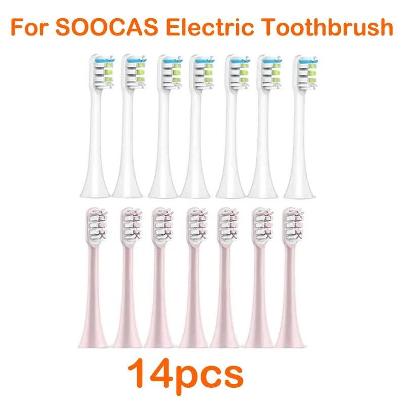 14 Stück Ersatzbürstenköpfe für Soocas X3/x3u/x5 Dupont Tiefenreinigungsdüsen Sonic Soft Vacuum Borsten Zahnbürstenköpfe 7White and 7Pink