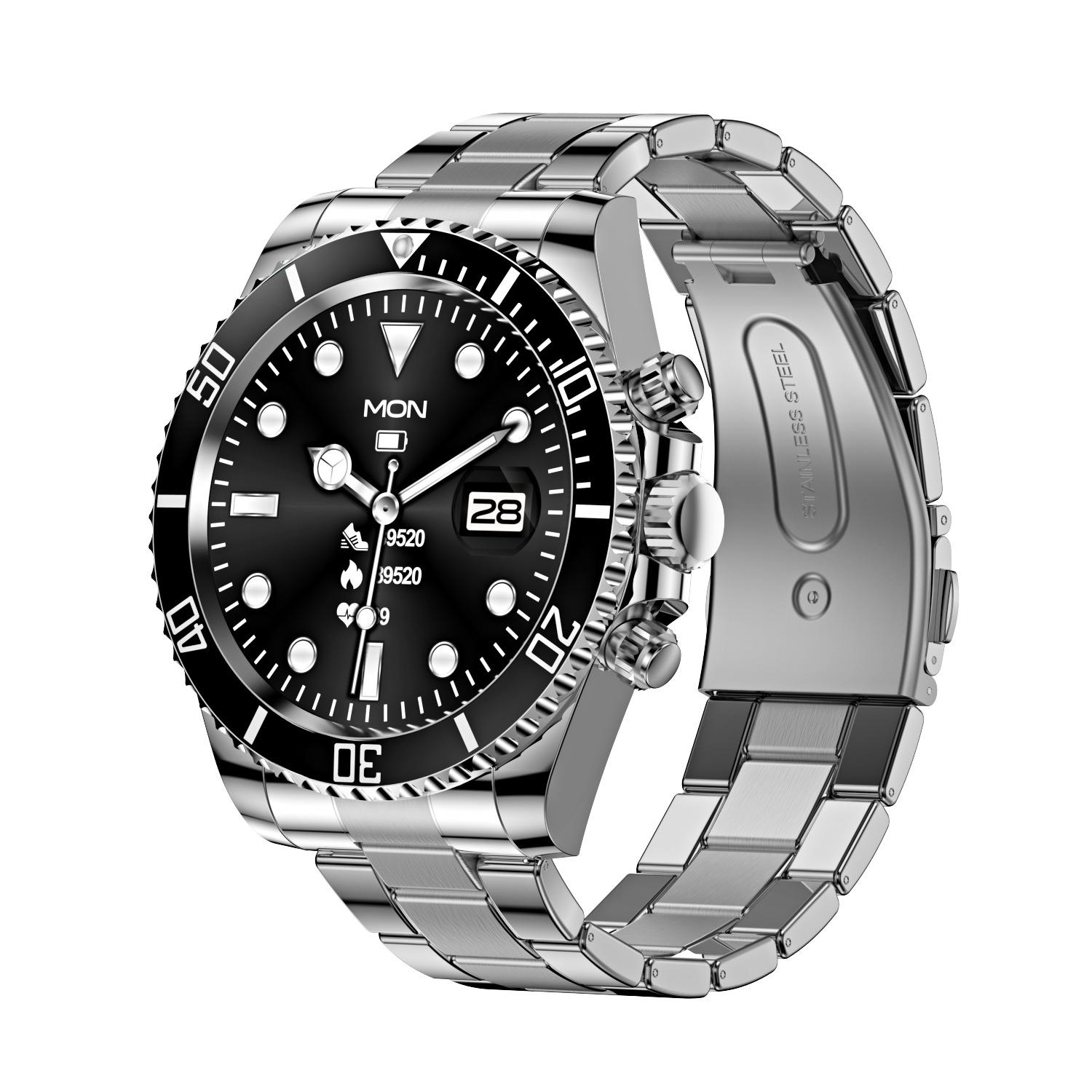 Luxus AW12 Smartwatch Edelstahl Damen Herren Voll-Touch Rundbildschirm Fitness Bluetooth Anruf Smartwatch schwarz