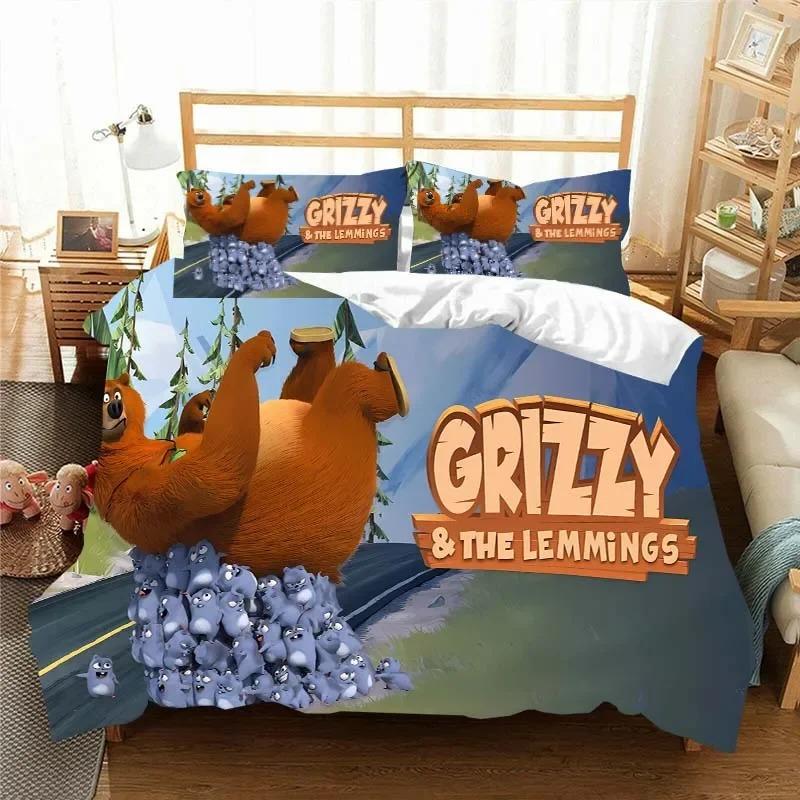 3D G-Grizzy und die Lemminge Bettwäsche-Set, Bettbezug, Tröster, Bett, Einzelbett, Zwillingsbett, Vollbett, Queensize-Bett, Jugend, Kinder, Mädchen, Jungen, Geschenk, Bettlaken AU Double 180x210cm