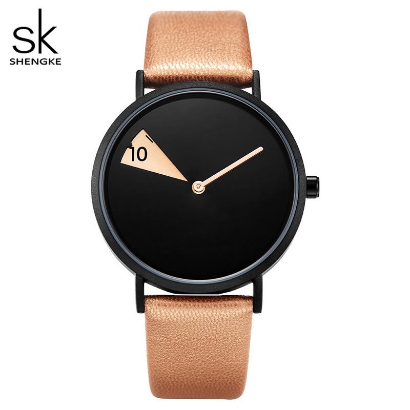 Shengke Heiße Verkäufe Kreative frauen Quarz Armbanduhren Damen Uhren Drehen Gelb Leder Band Uhr Geschenke für Freund braun