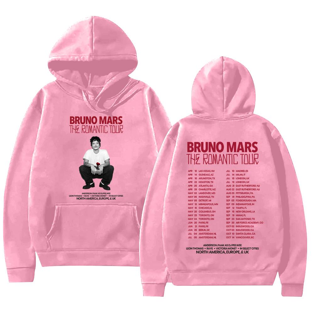Bruno Mars The Romantic 2026 Tour Hoodie Bruno Mars Sweatshirt Unisex Jugend- und Erwachsenen-Oberteile Konzert-Outfits High Street Pullover L hellrosa