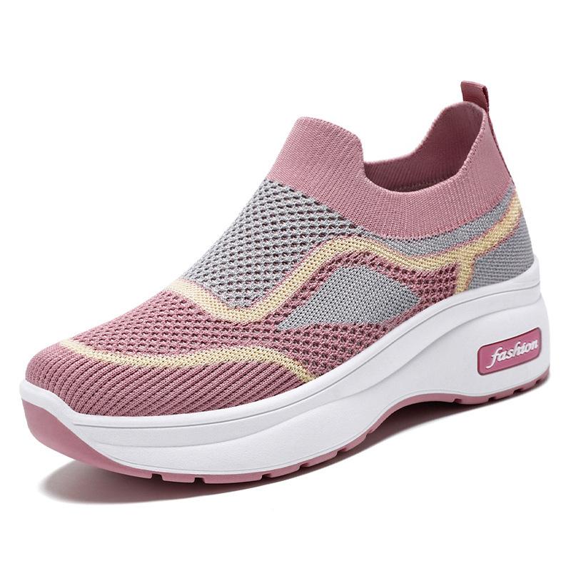 Mutter Schuhe Lässige Damen Schuhe Plateau Schuhe Neu Leicht Flyknit Atmungsaktiv Plattform Mesh Schuhe 41 gray