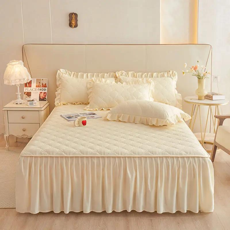 Einfarbig Bett Rock Spitze Rüschen Bett Rock 1 stücke Abdeckung Schlafzimmer Betten Abdeckung Bett Rock Nicht-slip Matratze Abdeckung bettlaken Bettdecke 180x200cm 1pc