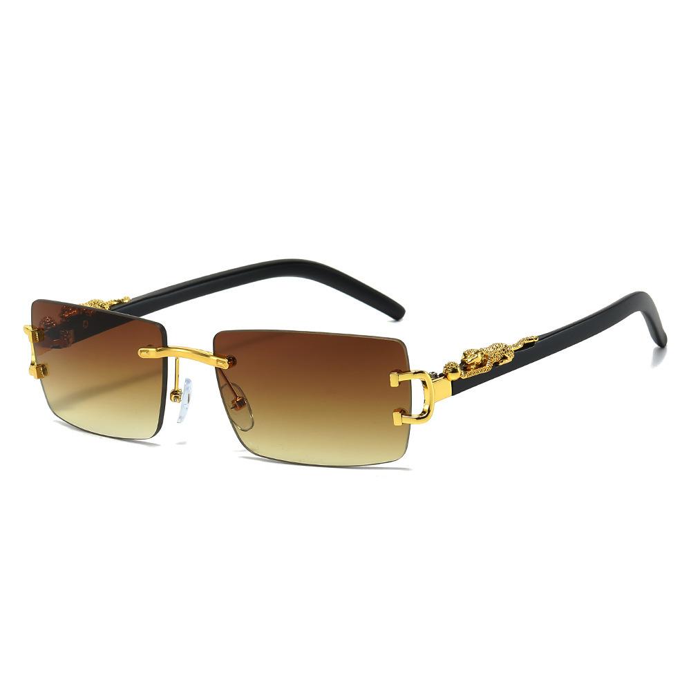 Modische randlose Sonnenbrille Damen Herren Geparden-Dekoration Rechteckig Marken-Designer Sonnenbrille