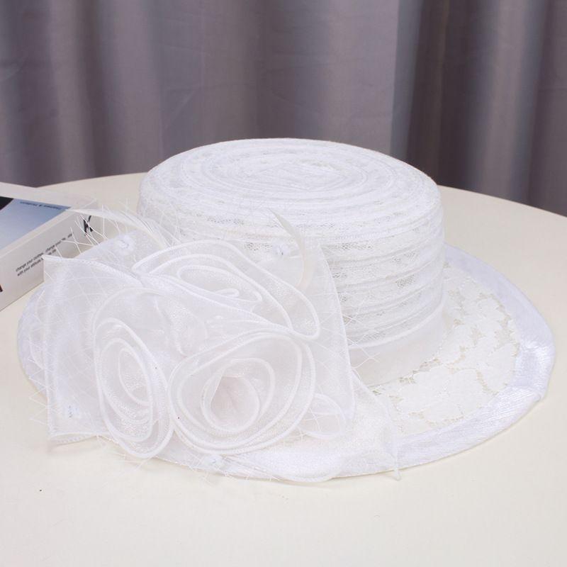 Hut Mädchen Sommer Retro Blume Spitze Flacher Zylinder Lässiger Strand Vielseitiger Sonnenschutzhut Zylinder M（55-58cm）