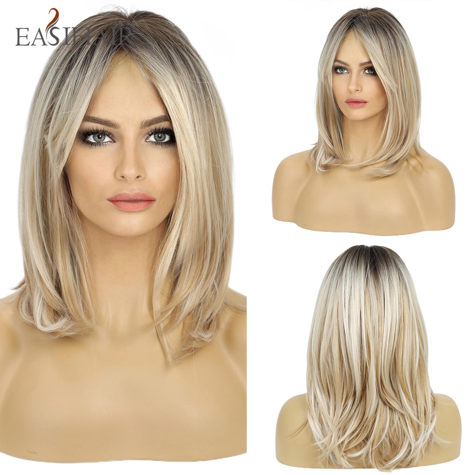 Synthetische Perücken für Frauen, braun-blonde Ombre-Perücken mit Pony, geschichtete Cosplay-Perücken, hitzebeständige mittellange Bob-Perücke