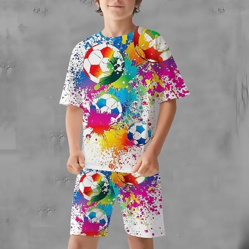 Fußball 3D Druck Kinder Set Sommer Kleidung Sets Jungen Mädchen Cartoon Casual T Shirts + Shorts 2PCS Outfit Mode kinder Kleidung 110