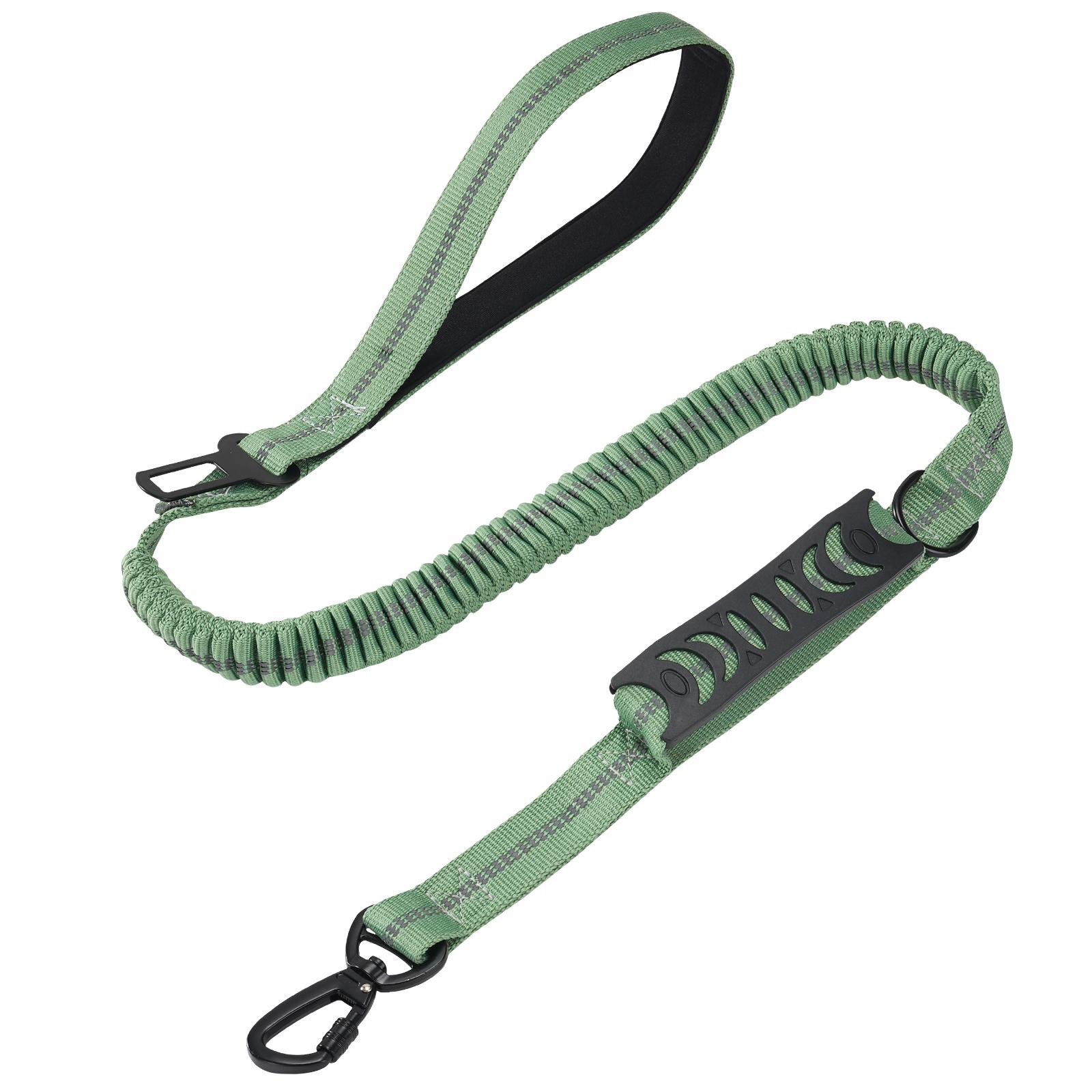 Taktische Hundeleine, strapazierfähig, reflektierend, stark, No-Pull Bungee-Leine für mittelgroße bis große Hunde mit bequemem, gepolstertem Doppelgriff grün