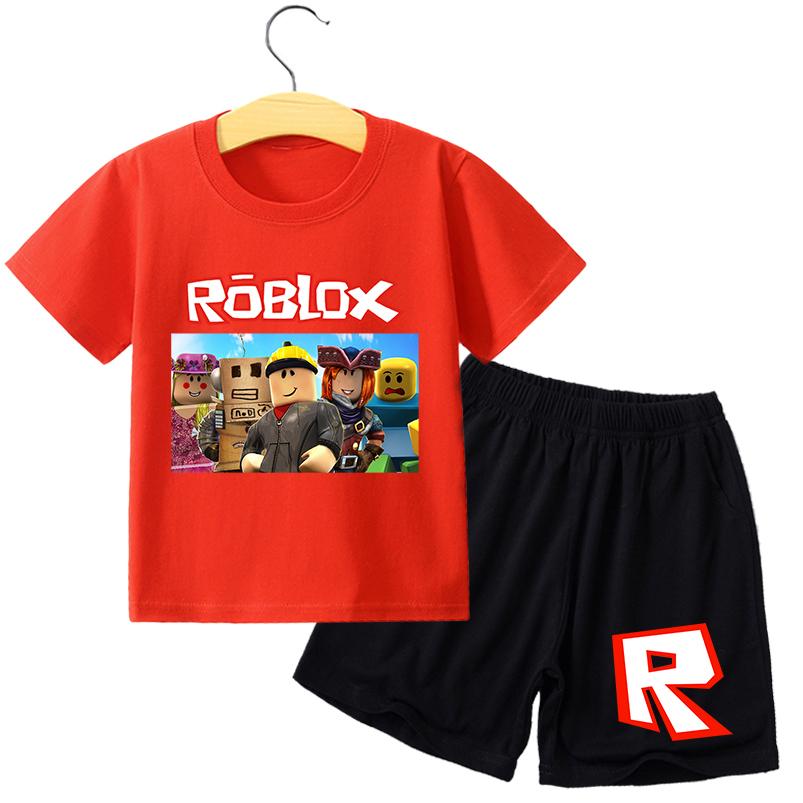 2025 MINISO Roblox Kinder Kleidung Hosen Anzug Cartoon Anime T-shirt Set Sommer Kurzarm T Shorts Kid Sportswear Outdoor Wear Kleidung 120 weiß