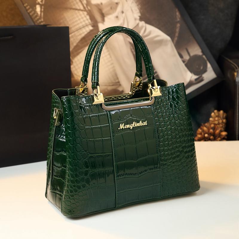 Echtleder Damen Handtasche 2023 Neue Mode Marke Krokodilmuster Damen Tragetasche Schulter Umhängetaschen Für Damen grün