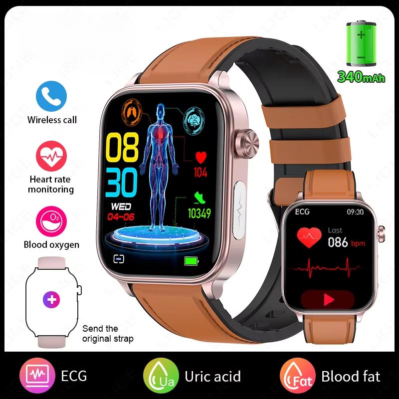 2025 Neue EKG+PPG KI Gesunde Diagnose Smartwatch Männer Frauen Blutfett Harnsäure Weibliche Menstruationsgesundheit Tracker Smartwatch Brown-Leather