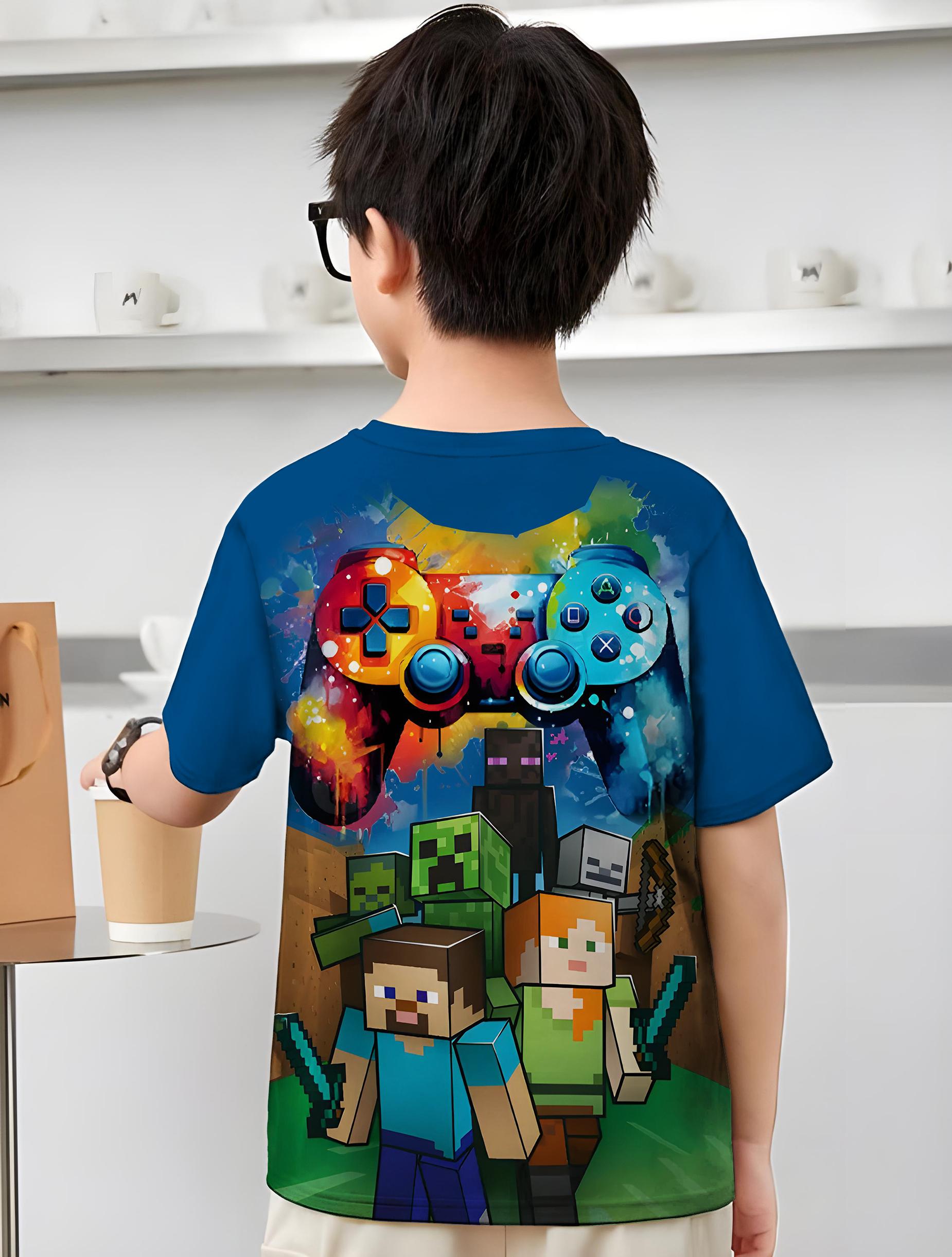 Kinder-T-Shirts mit heißem Spiel-Print für Kinder, Sommerkleidung, Kleidung für Jungen, Babykleidung für Jungen, 8 bis 10 Jahre, männliche Tops, Top 130 blue