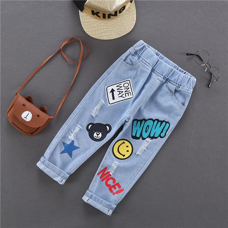 Kinder Gerade Jeans Jungen Elastische Taille Denim Hosen Oberbekleidung Hosen Frühling Baby Jungen Mode Lose Hosen 110cm
