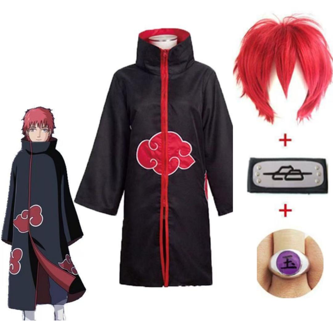 Uzumaki Akatsuki Cosplay Jungen Mädchen Uzumaki Jacke Hose Stirnband Perücke Requisiten Kind Uniform Kunai Halloween Kostüm XS/155 rot