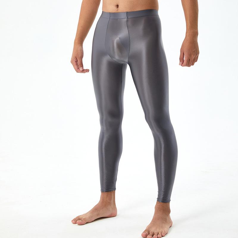 Seidig glatte, sexy, enge Leggings für Herren, U-konvexe, glänzende Hose, Bodybuilding, Übergröße, glänzend XL grau