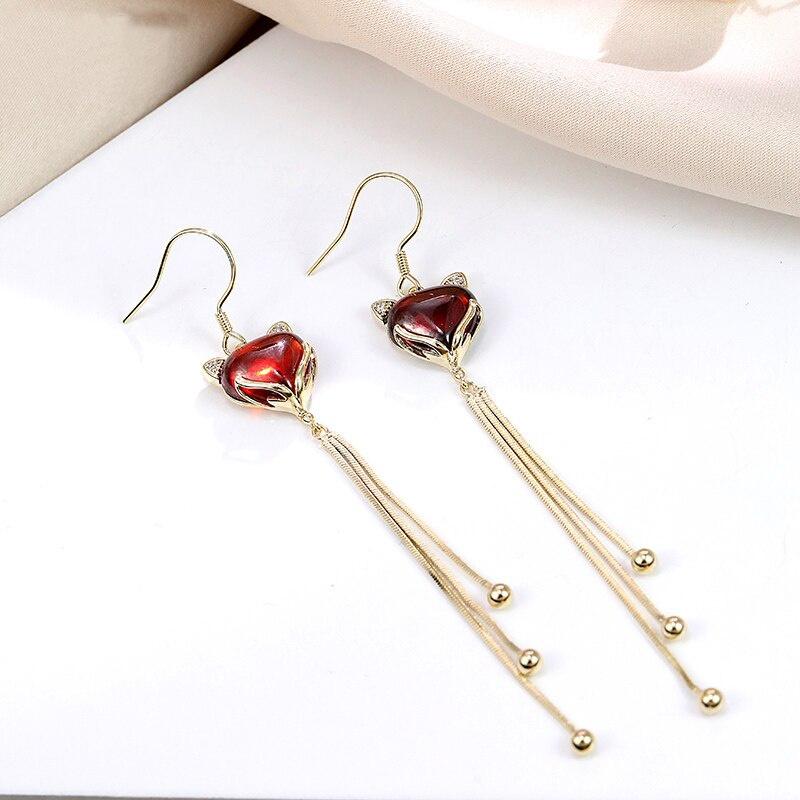 Fuchs Quaste Ohrringe Weibliches Temperament Einfache Koreanische Lange Ohrringe Ohrringe Elegante Exquisite Trend Frauen Mode Stud Ohrringe rot