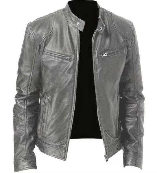 1 Stück Herren Lederjacke für Herren Jugend Stehkragen Punk Lederjacke für Herren Biker XL dunkelgraue