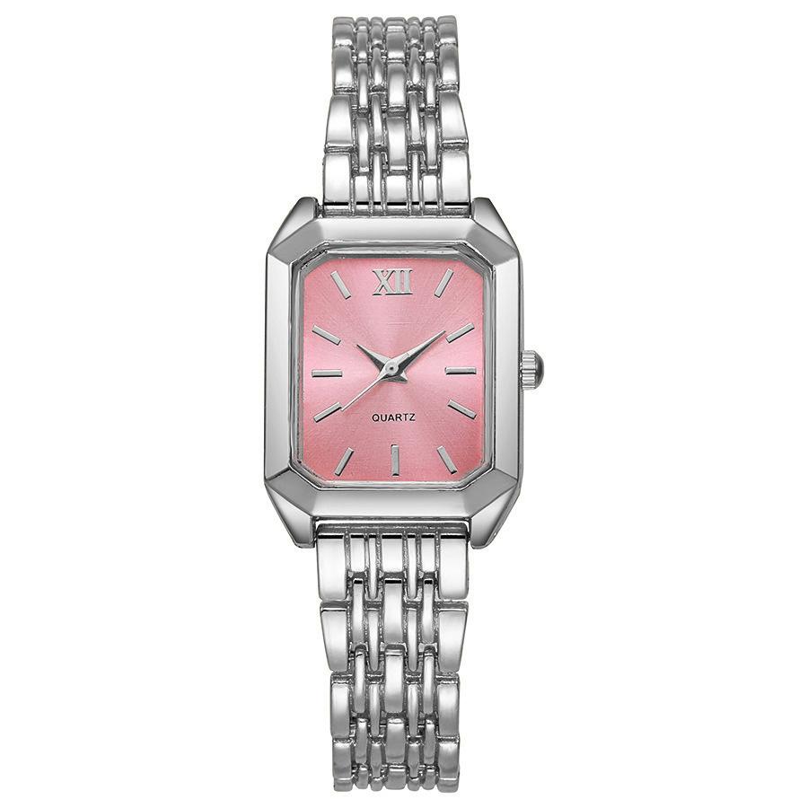 Elegante Rechteck Damen Uhren Mode Damen Quarz Armbanduhren Top Luxus Mädchen Uhr Geschenk rosa silber