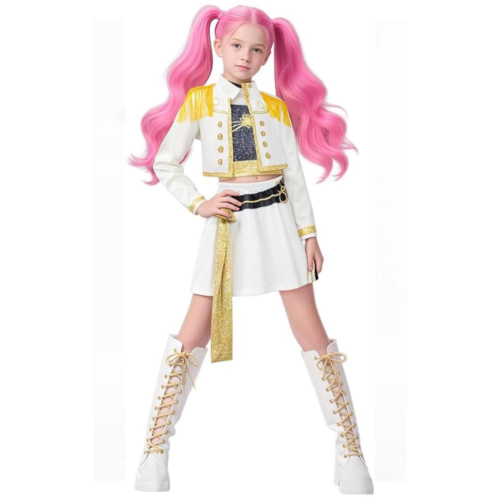 Kinder Anime Kpop Dämonenjäger Cosplay Kostüm Huntrix Rumi Mira Zoey Kleid Mädchen Halloween Party Kostüm Kids 130cm&Demon Hunters Cos