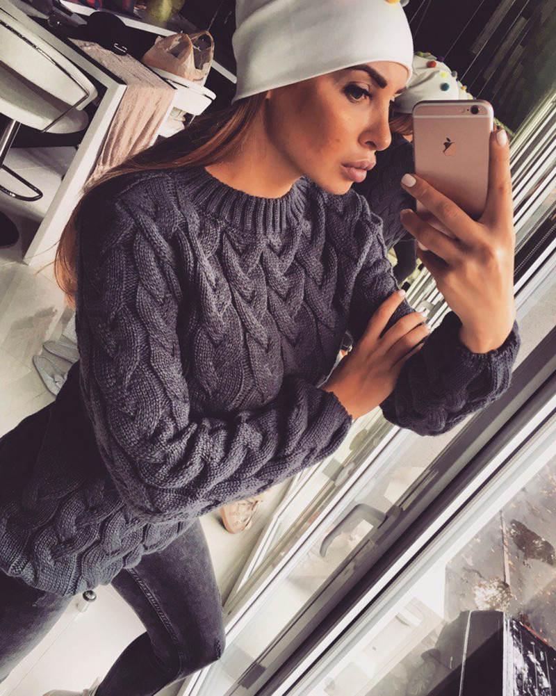 Frühling Herbst Candy Farbe Twist Pullover Frauen Herbst Winter Lange Hülse O-ansatz Pullover Pullover Weibliche Casual Strickwaren Jumper Dame One Size dunkelgrau