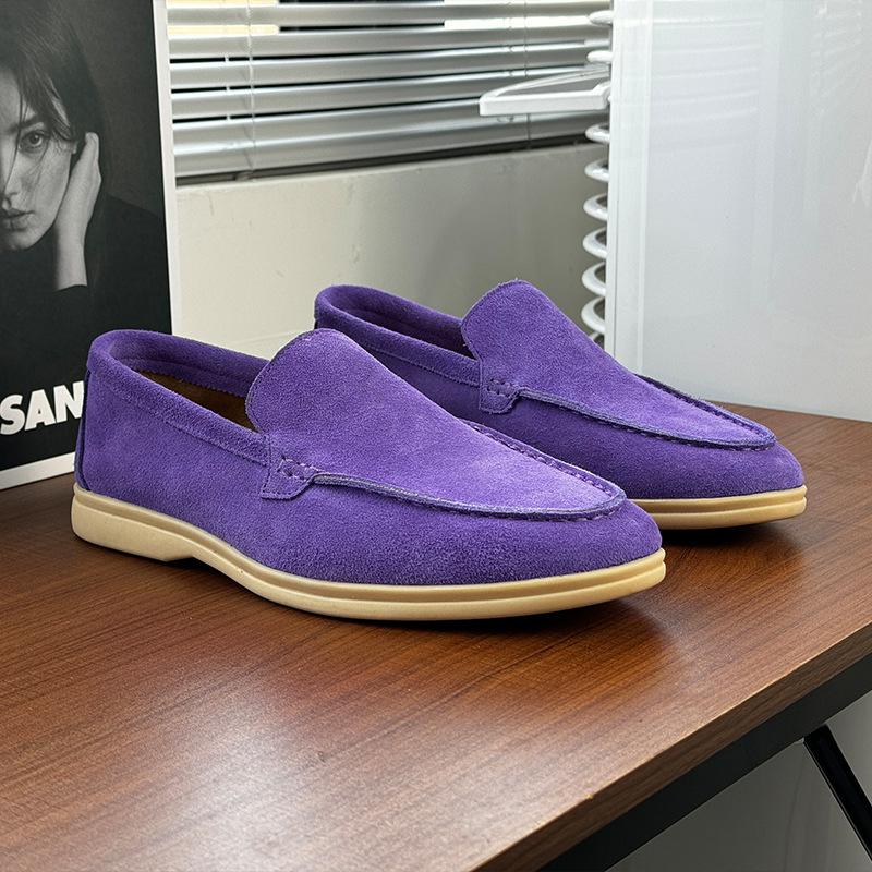 Mode Herren Klassischer Britischer Stil Slipper Mokassins Kuhveloursleder Echtes Leder Mode Herren Freizeitschuhe Herren Outdoor Fahr-Flats 41 violett