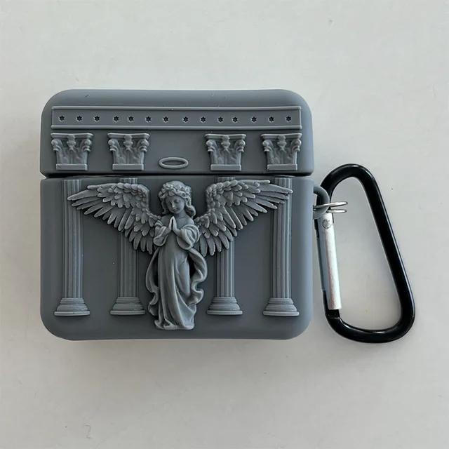 3D-Silikonhülle mit betenden Engeln für Airpods Pro 2, Silikon-Kopfhörerabdeckung mit europäischen mythologischen Geschichten für Airpods 1 2 3 2021 airpods 1/2 schwarz