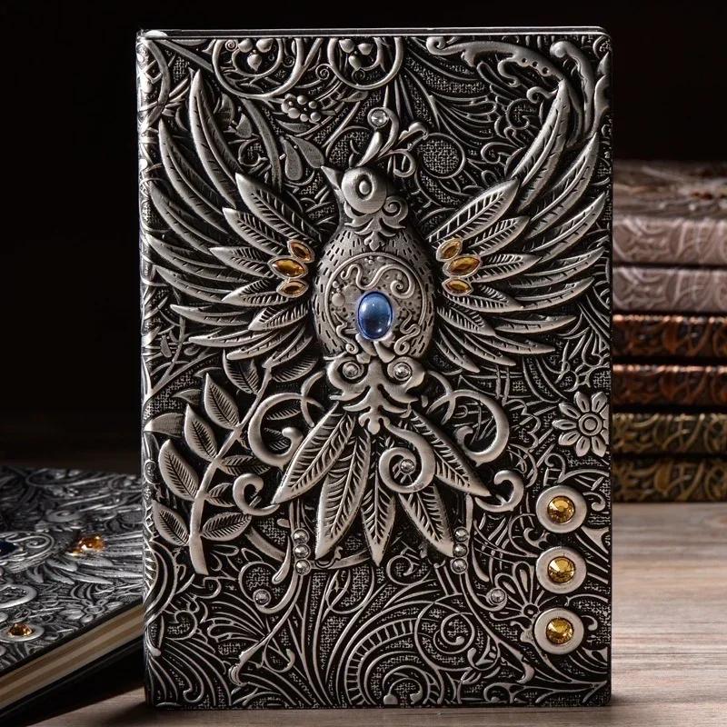 A5 Notizbuch Mode Vintage Geprägtes Leder Druck Reise Tagebuch Notizbuch Journal Büro Schulbedarf Schreibblöcke Geschenk silver