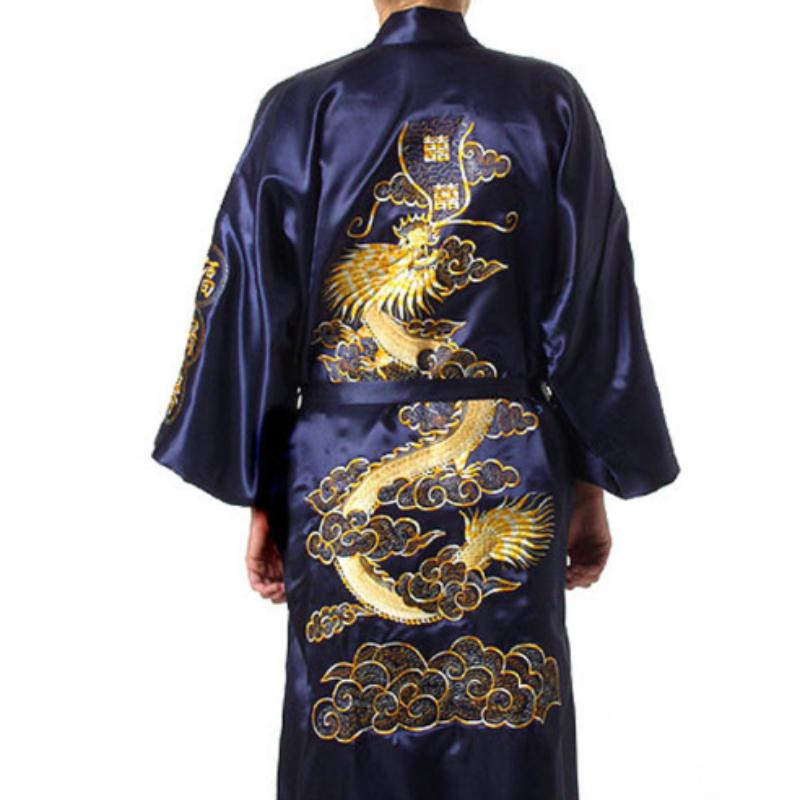 Herrenbekleidung im ethnischen chinesischen Stil, Herren-Dalong-Bademantel, Bademantel, Drachenrobe, Tang-Anzug, Pyjama, Nachthemd, Home Service, bestickter Dalong XXXL navy blau