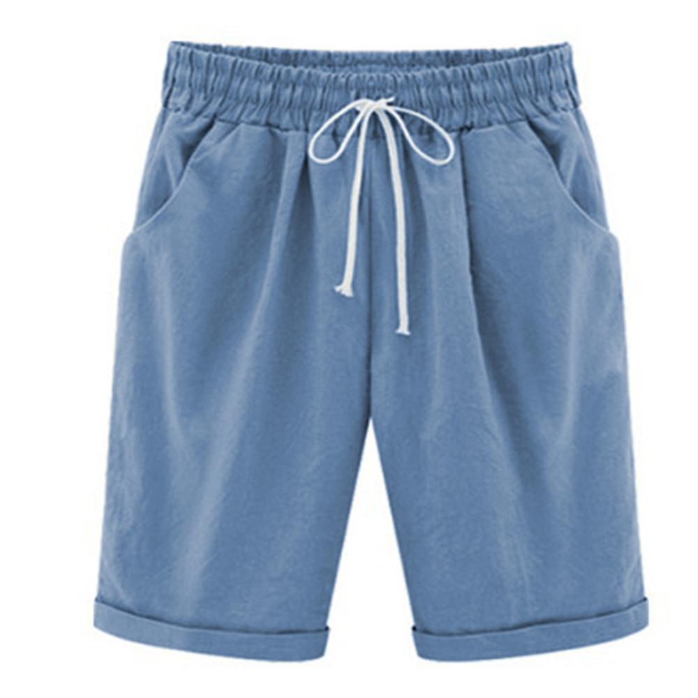 Neue einfarbige lockere lässige elastische Taille Baumwoll-Leinen-Capri-Hosen für Damen Slim Fit Kordelzug Capri-Hosen Taschen Hosen KTB 6XL hellblaue