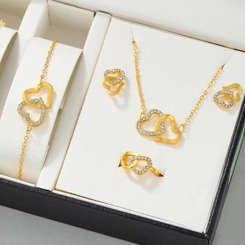 5 Teile/satz Herzförmige Schmuck Sets Von Ring Ohrringe Halskette Für Frauen Eleganz Doppel Herz Schmuck