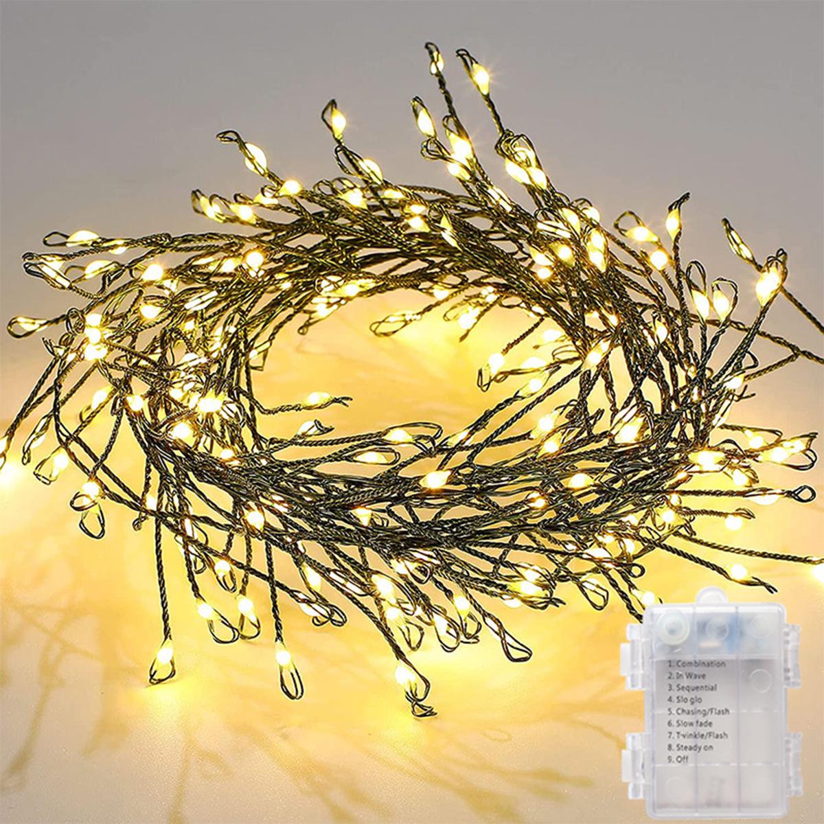 LED-Lichterkette, grüner Kupferdraht, Lichterkette, Girlande, batteriebetrieben, Weihnachtsbeleuchtung für Neujahr, Party, Hochzeit, Zuhause, Baumdekoration 3m 100Led warm weiße