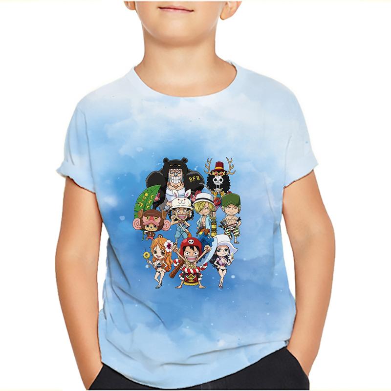 One Piece Luffy T-Shirt Four Emperors Kurzarm Zoro Sanji Chopper Ace Law Tee Kinderkleidung Modekostüme für Kinder Top 110 hellbraun