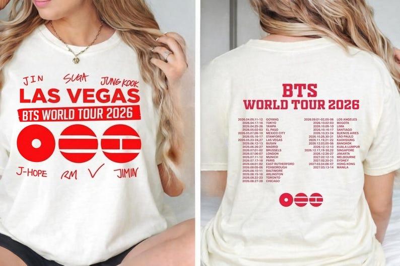 BTS Welttournee 2026 Zweiseitiges Unisex-Shirt, bts Konzert 2026 Shirt, Army Fan Geschenk, bts Merch, Army Fan Shirt, BTS Comeback Arirang Shirt S beige
