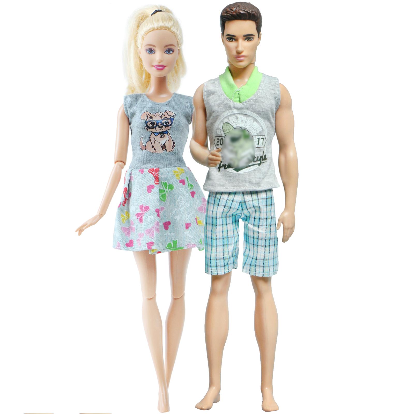 2 Sets Paar-Outfits für Ken für Barbie-Puppen, Puppenzubehör, Kleid, Kleid, Anzug, T-Shirt, Shorts, 1/6, 30 cm, Puppenhaus(KEINE PUPPEN)