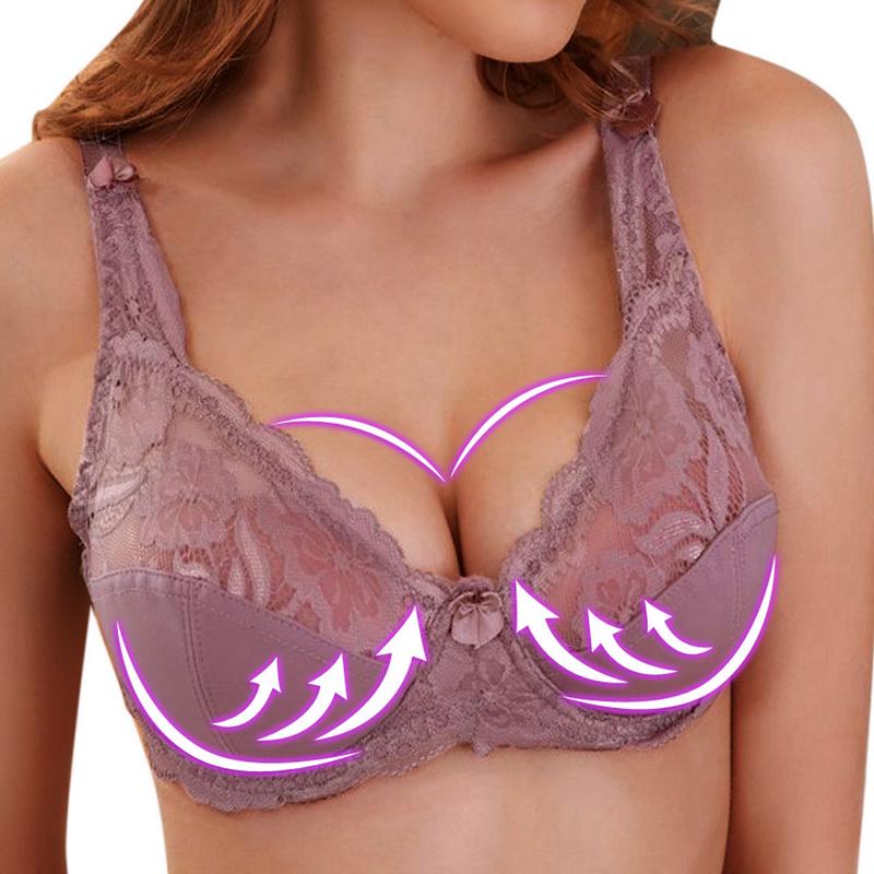 Mode Weibliche Plus Größe Bhs Frauen Sexy Spitze Push-Up Bh Einfarbig Bogen Bhs Unterwäsche Anpassung Hohl Sammeln Bügel bh 42/95C licht lila