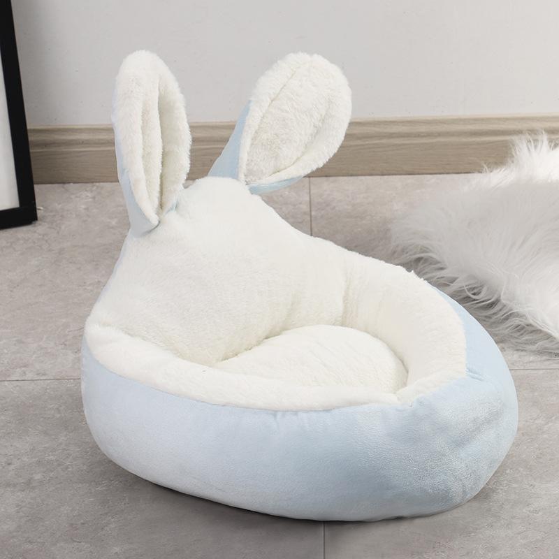 Katzennest mit Cartoon-Hasenohren, für den Winter, warm, Teddy-Hundehaus, für vier Jahreszeiten, universelle Katzenmatte, tief schlafende Katzen-Hundehütte M 50cm white